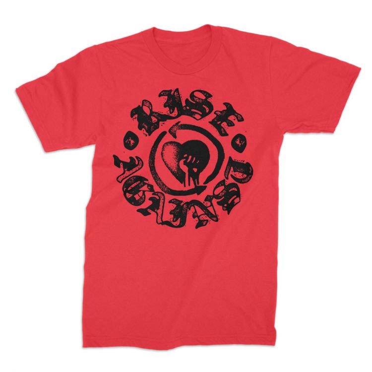 Rise Against- Heart Fist on a red ringspun cotton shirt (Sale price!)