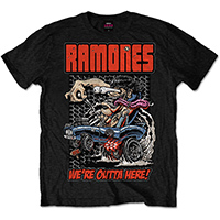 Ramones- We're Outta Here on a black ringspun cotton shirt