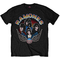 Ramones- Vintage Wings Band Pic on a black ringspun cotton shirt