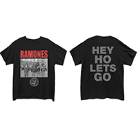 Ramones- Fence Pic on front, Hey Ho Let's Go on back on a black shirt