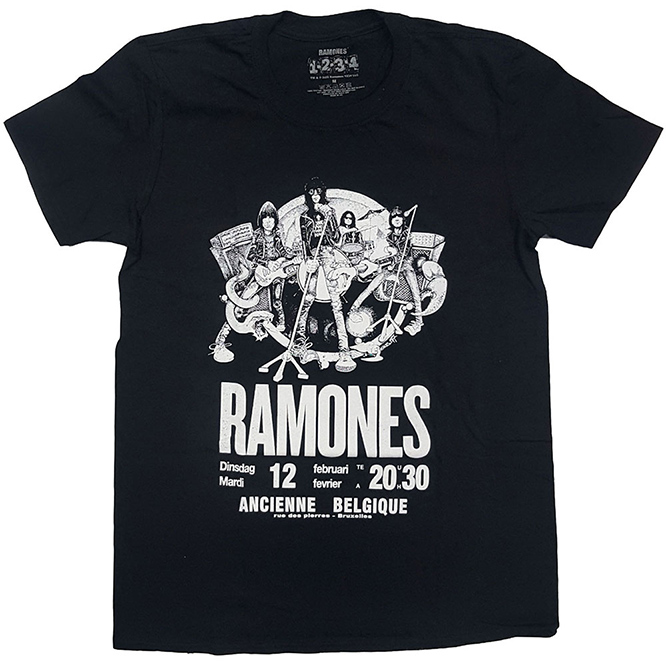 Ramones- Belgique Flyer on a black ringspun cotton shirt