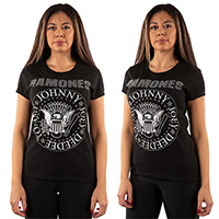 Ramones- Diamonte Presidential Seal on a black girls fitted shirt