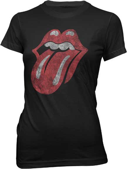 Rolling Stones- Distressed Tongue on a black girls fitted shirt