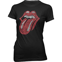 Rolling Stones- Distressed Tongue on a black girls fitted shirt