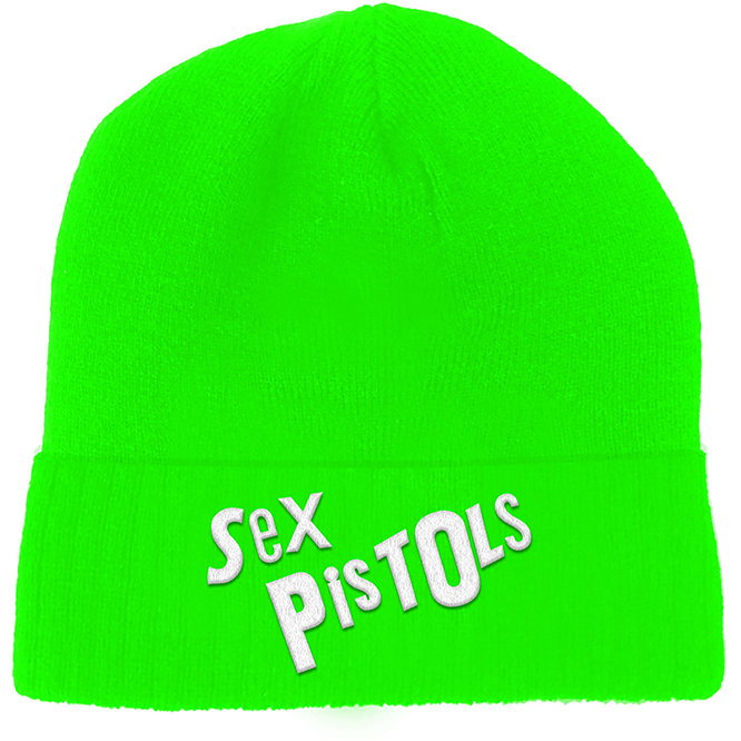 Sex Pistols- Logo embroidered on a neon green beanie