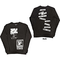 Sex Pistols- 100 Club on front, Songs on back on a charcoal grey long sleeve shirt