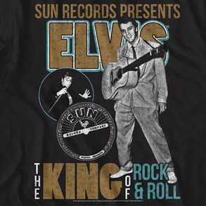 Elvis Presley- Sun Records Presents on a black ringspun cotton shirt