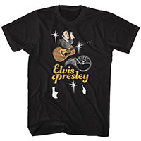 Elvis Presley- Sun Records Guitar And Stars on a black ringspun cotton shirt
