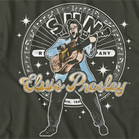 Elvis Presley- Elvis Over Sun Logo on a charcoal ringspun cotton shirt