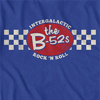 B-52s- Intergalactic Rock N Roll on a royal blue ringspun cotton shirt