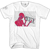 Tool- Skeleton on front, Logo on sleeve on a white shirt