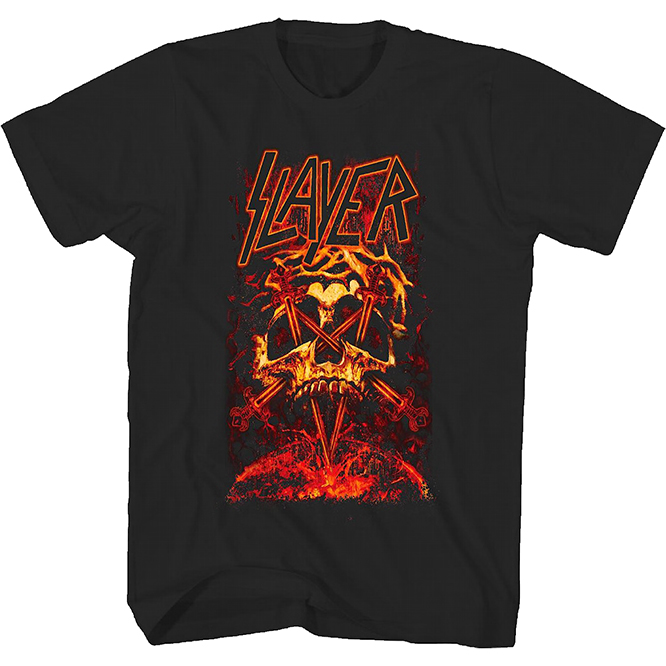 Slayer- Magma Skull on front, Logo on back on a black shirt
