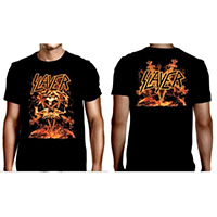 Slayer- Magma Skull on front, Logo on back on a black shirt