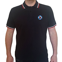 Who- Logo Embroidered on a black/red polo shirt