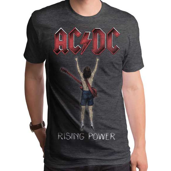 AC/DC- Rising Power on a charcoal heather ringspun cotton shirt by Goodie Two Sleeves