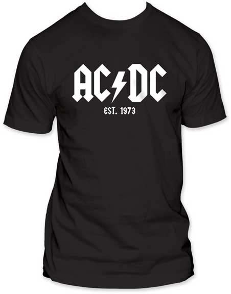 AC/DC- Est 1973 on a black ringspun cotton shirt