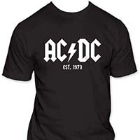 AC/DC- Est 1973 on a black ringspun cotton shirt