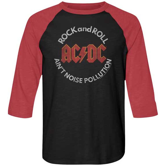 AC/DC- Rock And Roll Ain't Noise Pollution on a black/red 3/4 sleeve raglan shirt