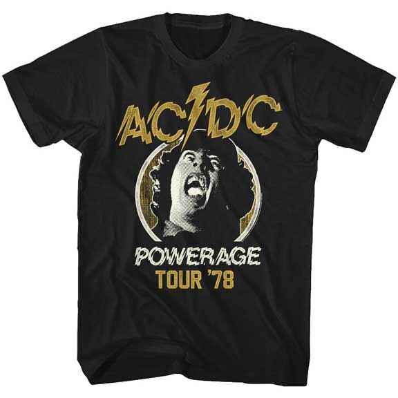AC/DC- Powerage Tour 78 on a black ringspun cotton shirt