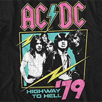 AC/DC- Neon Highway To Hell 79 on a black ringspun cotton shirt