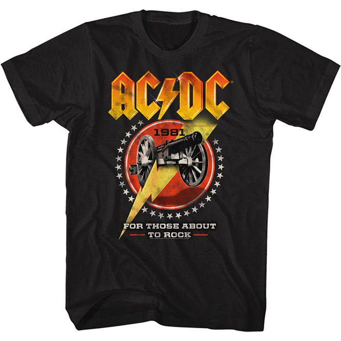 AC/DC- 1981 For Those About To Rock on a black ringspun cotton shirt