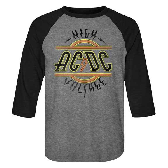 AC/DC- High Voltage on a grey/black 3/4 sleeve raglan shirt