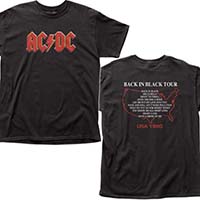 AC/DC- Logo on front, Back In Black Tour Dates on back on a black shirt