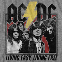AC/DC- Living Easy, Living Free on a heather grey ringspun cotton shirt