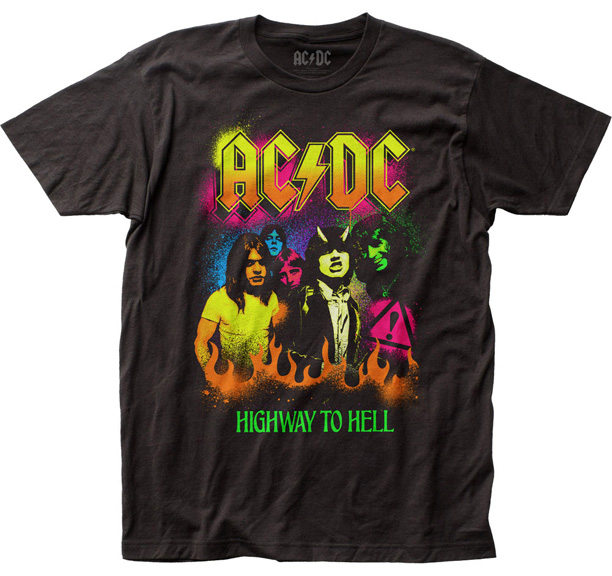 AC/DC- Neon Highway To Hell on a black ringspun cotton shirt