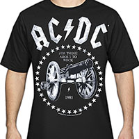 AC/DC- 1981 For Those About To Rock (White Print) on a black ringspun cotton shirt