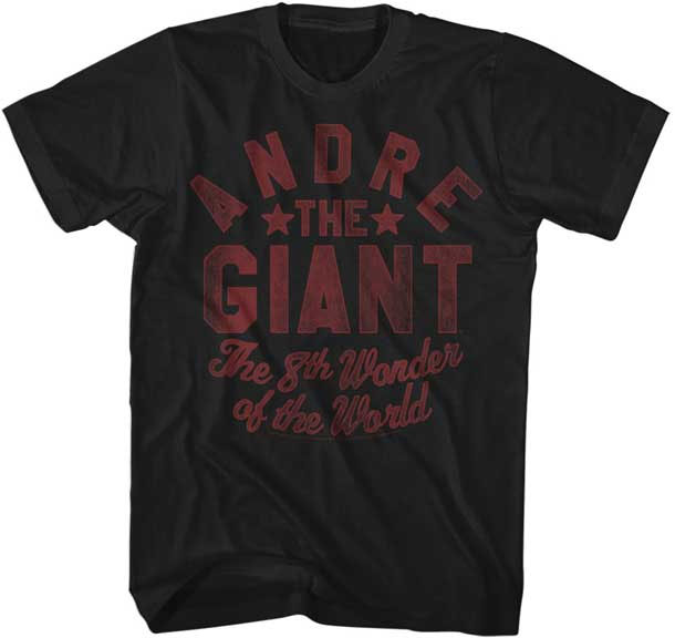 Andre The Giant- 8th Wonder Of The World on a black ringspun cotton shirt