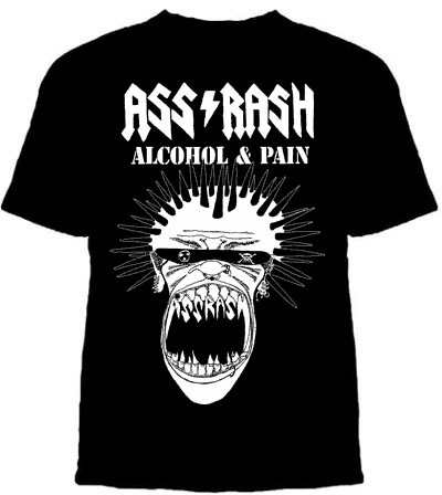 Assrash- Alcohol And Pain on a black YOUTH sized shirt