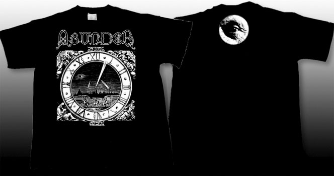Asunder- Clock on front, Eye on back on a black YOUTH sized shirt