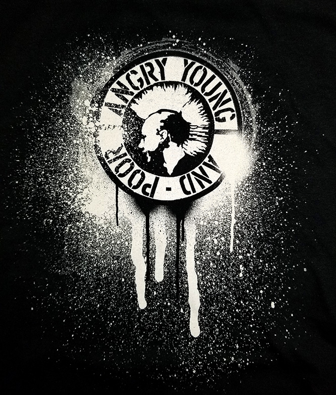 Angry Young And Poor- Dripping Mohawk Logo on a black ringspun cotton shirt