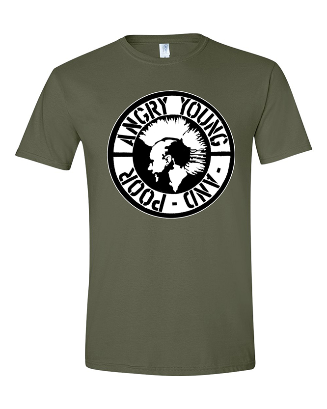 Angry Young And Poor- Classic Mohawk Logo (With White Border) on a ringspun cotton shirt (Various Colors)