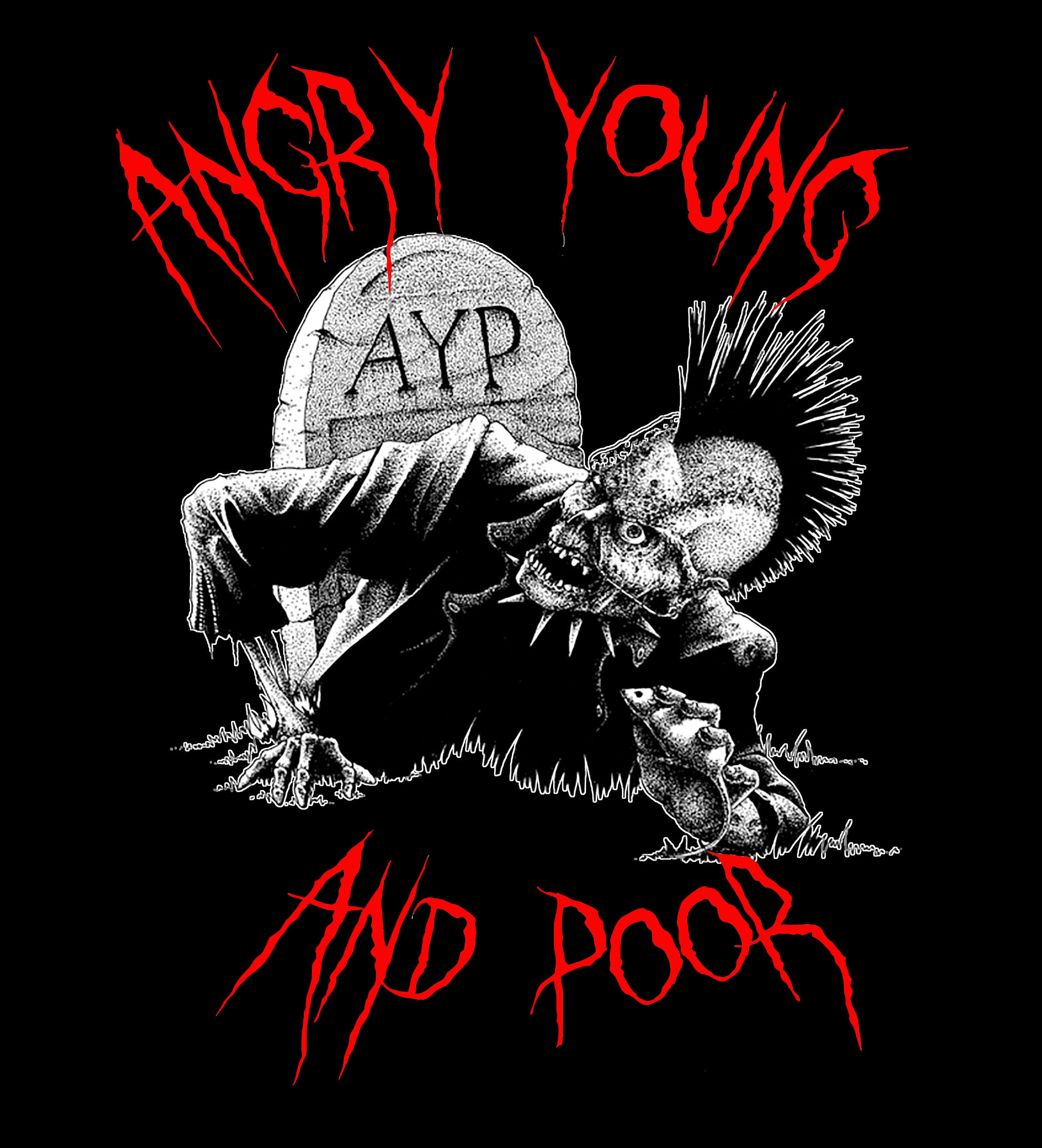 Angry Young And Poor- Zombie on a black ringspun cotton shirt