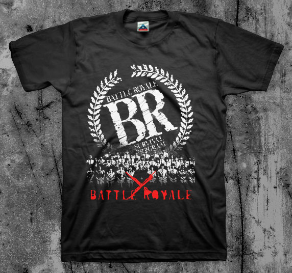 Battle Royale- Survival Program (White & Red Print) on a black shirt