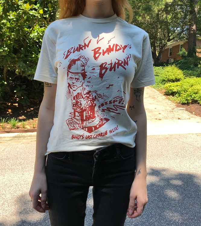 Burn Bundy Burn Shirt on a natural shirt by Graveface