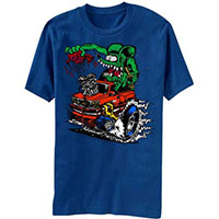 Rat Fink- Truckin' on front, Ed Big Daddy Roth on back on a royal blue shirt