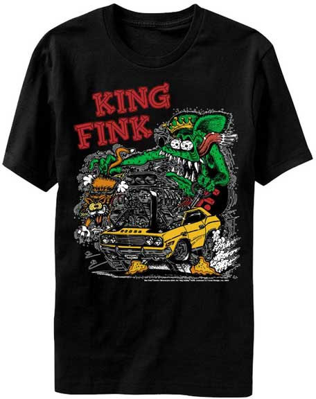 Rat Fink- King Fink on front, Ed Big Daddy Roth on back on a black shirt