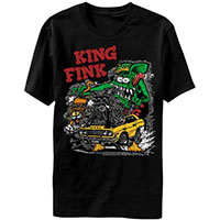 Rat Fink- King Fink on front, Ed Big Daddy Roth on back on a black shirt