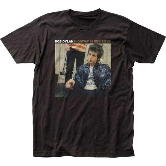 Bob Dylan- Highway 61 Revisited on a black ringspun cotton shirt