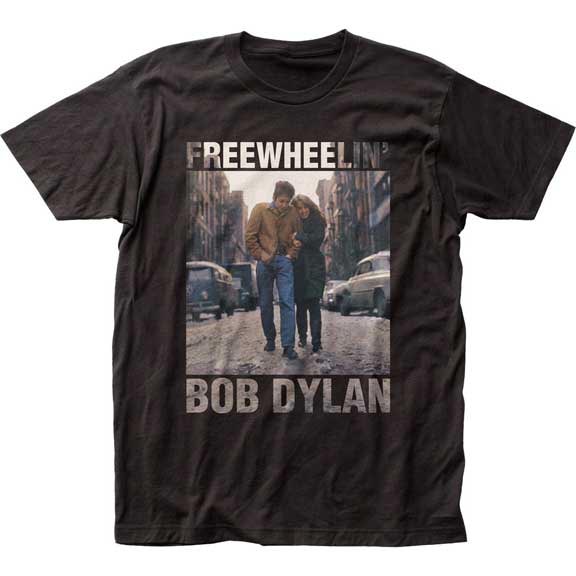 Bob Dylan- Freewheelin' on a black ringspun cotton shirt