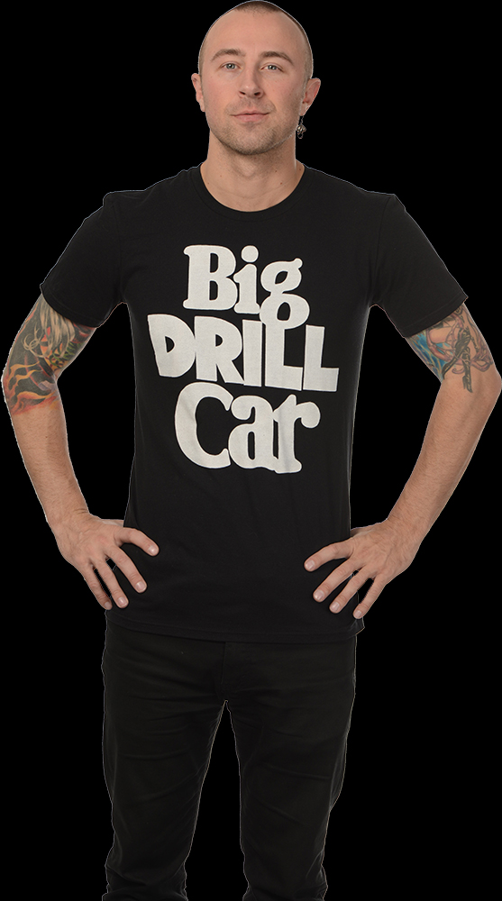 Big Drill Car- Logo on front, Dog on back on a black ringspun cotton shirt
