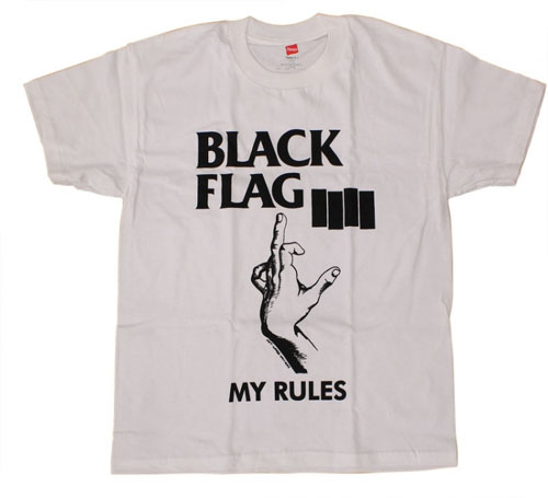 Black Flag- My Rules on a white shirt