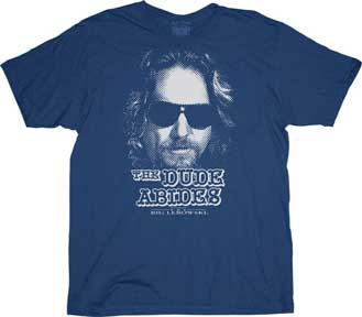 Big Lebowski- The Dude Abides on a navy shirt (Sale price!)