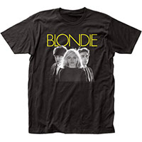 Blondie- Yellow Logo And Band Pic on a black ringspun cotton shirt