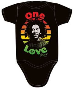 Bob Marley- One Love (Marley's Face In Circle) on a black onesie (Sale price!)