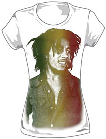 Bob Marley- Rasta Fade Pic on a  white girls fitted shirt (Sale price!)
