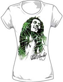 Bob Marley- Leaf Face on a white girls fitted shirt (Sale price!)